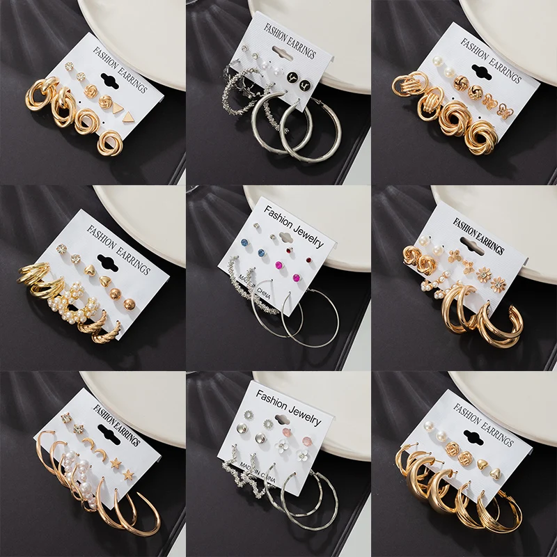 

BLINLA Vintage Pearl Hoop Earrings For Women Fashion Geometry Gold Drop Hanging Earrings Set of Earrings 2021 NEW Party Jewelry