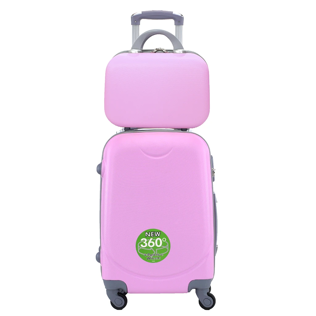 Suitcase Airplane Carry Luggage Travel Cabin Trolley ABS Rigid 4 Wheels with Matching Rigid Toiletry Bag