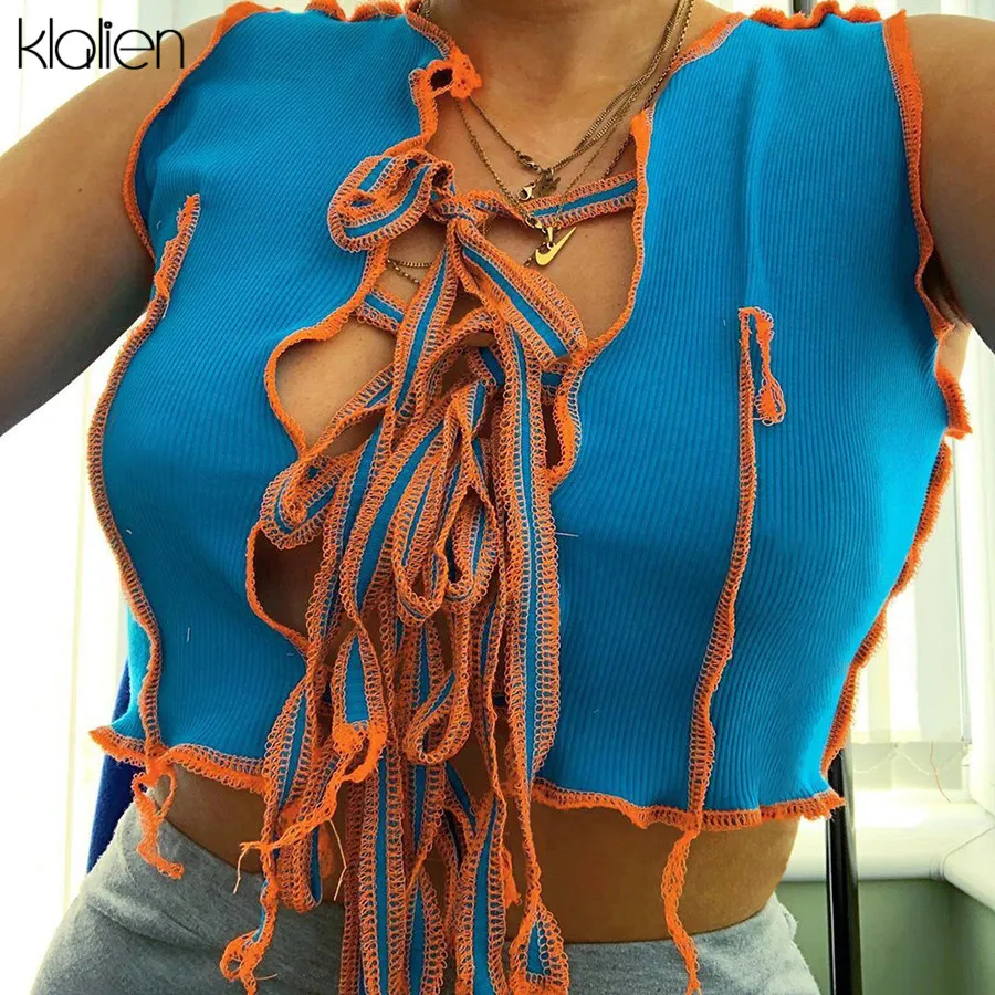 Женский Повседневный бандажный Топ kalien уличный короткий топ с вырезами в стиле