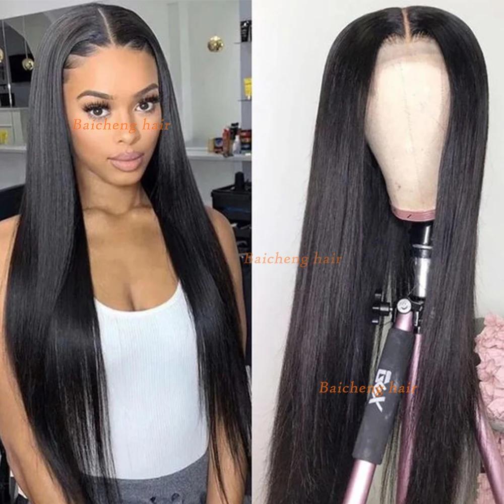 

Baicheng Brazilian Straight Transparent Lace Frontal Wigs Cheap Straight Human Hair Wigs T Part Non-Remy Brazilian Straigh