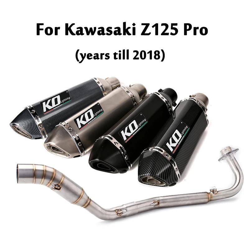 For Kawasaki Z125 Pro Motorcycle Front Link Pipe Connecting Tube Slip On 370mm Exhaust Baffles Muffler Tips Removable DB Killer enlarge