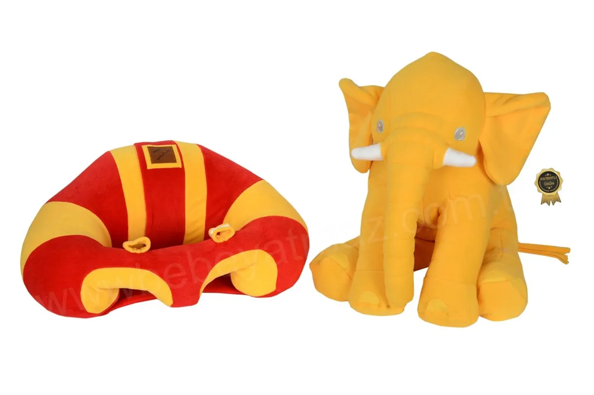 Jaju Baby, Luxury Red-Yellow Baby Support Seating Cushion and Yellow Sleep Elephant