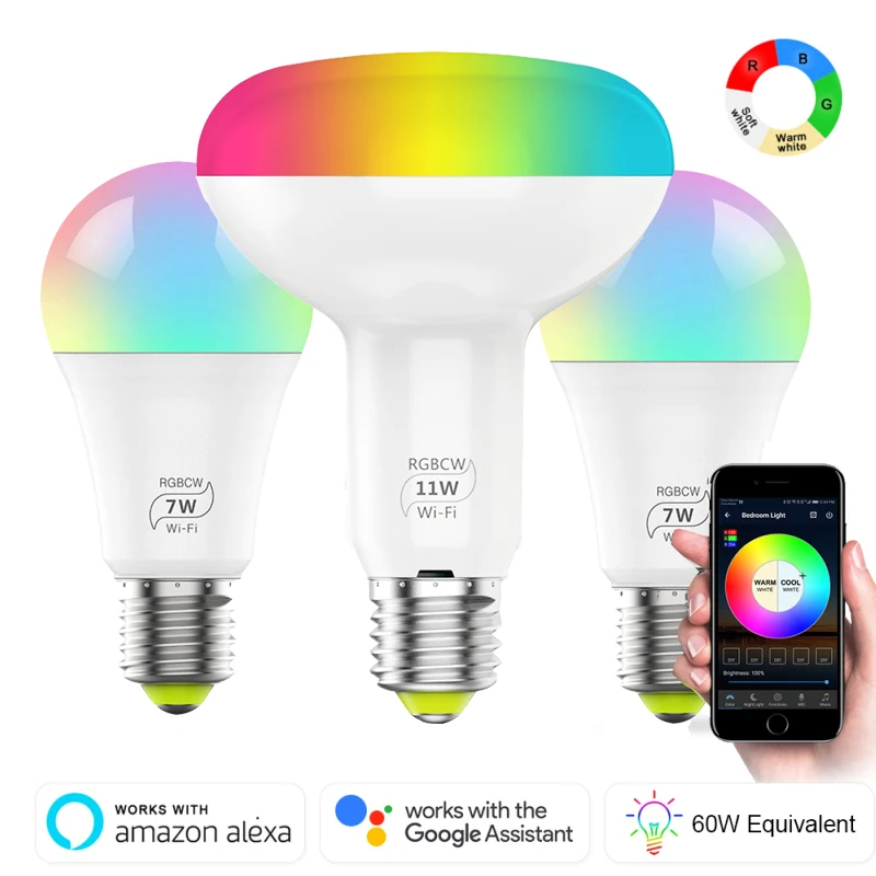 1/3 шт. Smart WiFi светильник Шарообразная светодиойдная лампа 4,5/7/11 Вт RGB/RGBW E27 Wake-Up теплые светильник s работать с Alexa Google Home рождественскую тематику, раздел-светильник s