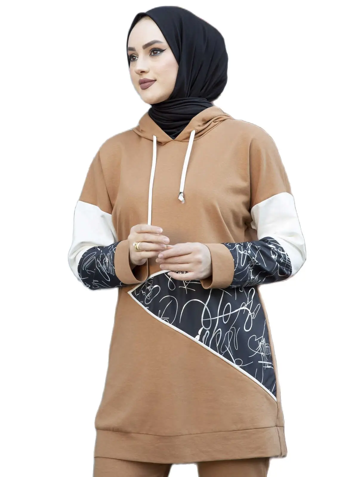

New Season Seasonal 2 Piece Signature Patterned Hooded Tunic And Pants Hijab Double Tracksuit Suit Turkey Dresses For Women Ramadan Fashion Muslim Hijab Dress Female Abayas Dubai Hijab Clothing Casual And Stylish Desig