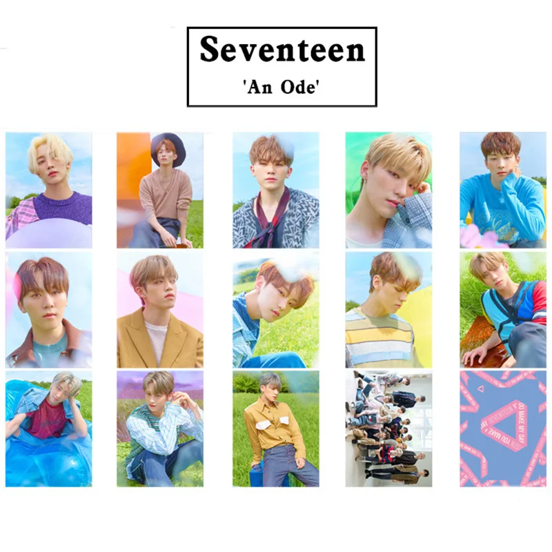 

14 шт./компл. KPOP альбом Seventeen Ode Photocards Двусторонняя фигурка кошелек HD карты S. Переворот открытка Поклонники Коллекция подарков D36