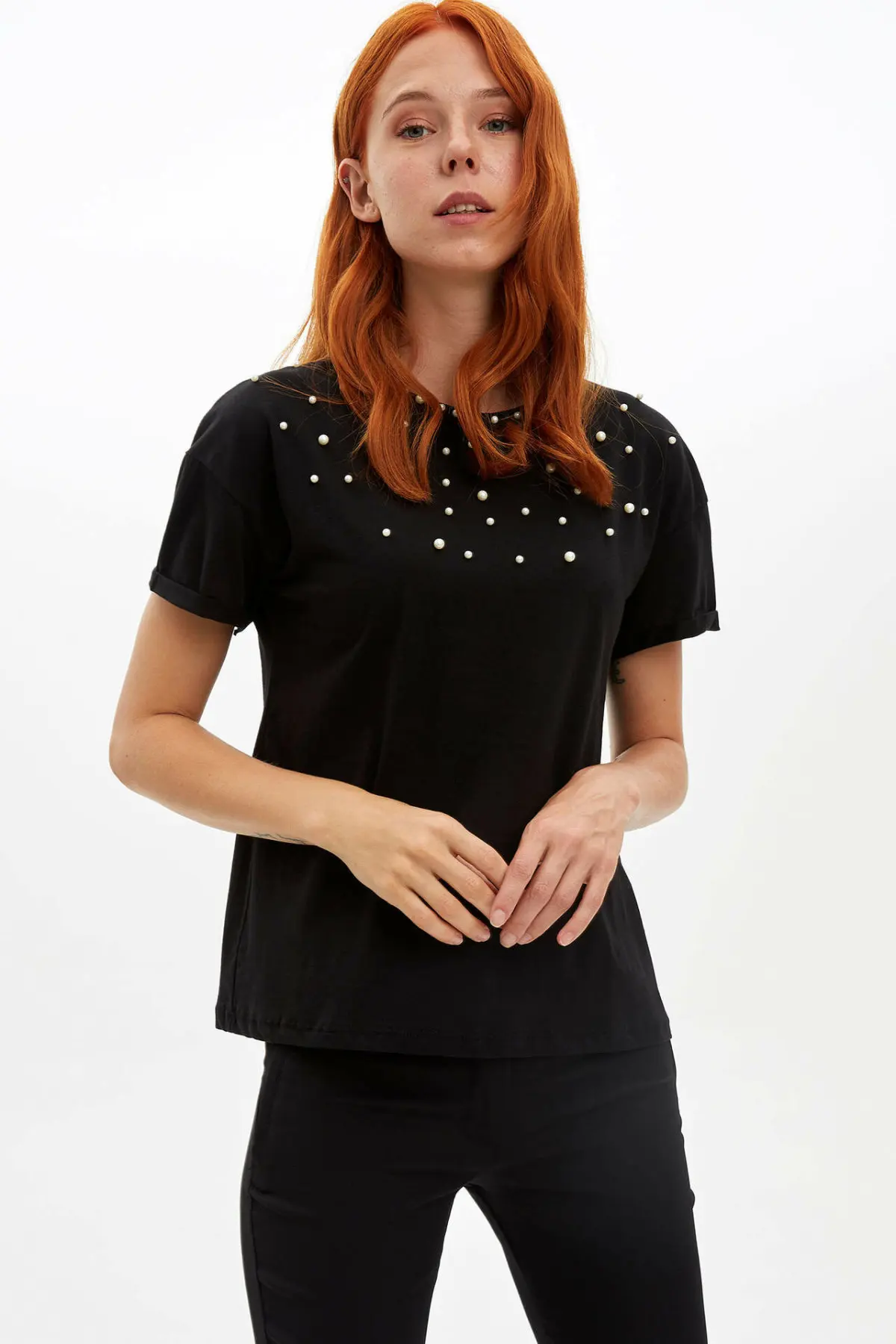 Дефакто женская футболка с круглым вырезом и коротким рукавом Женская