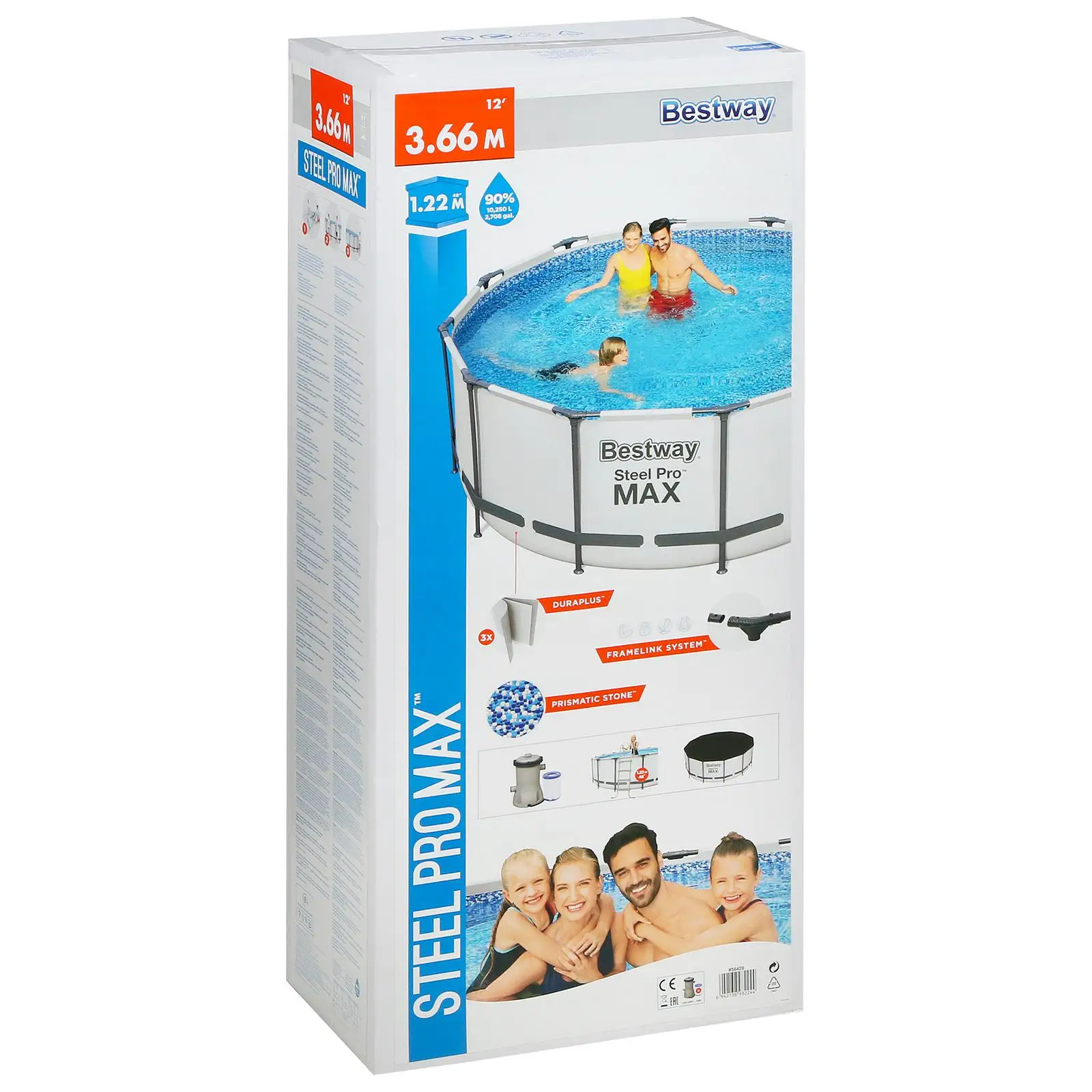 Бассейн каркасный Steel Pro MAX 366 х 122 см фильтр-насос лестница тент 56420 Bestway |