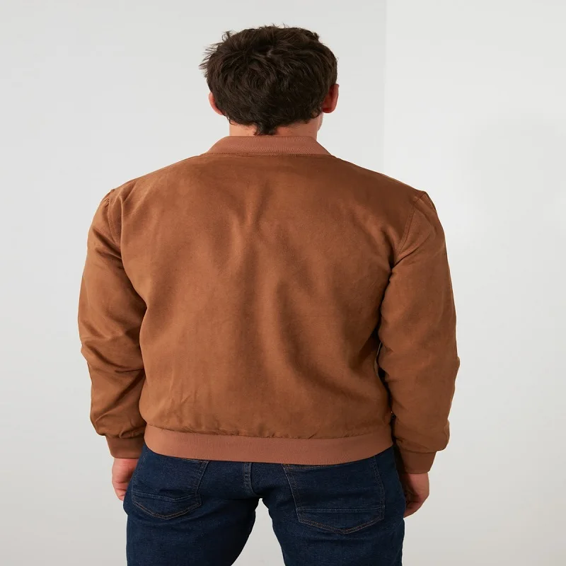 

Camel Men's Suede College Collar Regular Pocket Detailed Coat TMNAW21MO0063