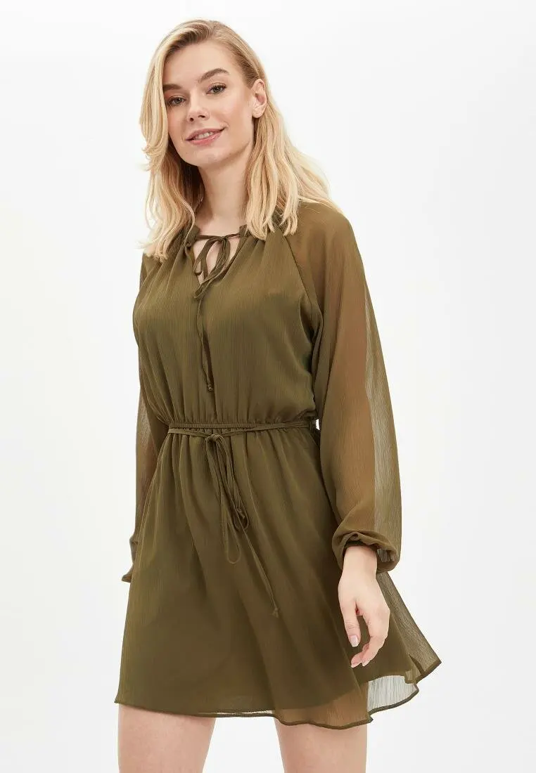 Женское Тканое платье DeFacto модные женские платья черное с длинным рукавом