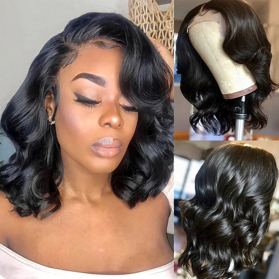 

Body Wave 13x4 Lace Frontal Wigs Remy Peruvian Human Hair Short Bob Wig 4x4 Lace Closure Wig Loose 180 Density For Black Women