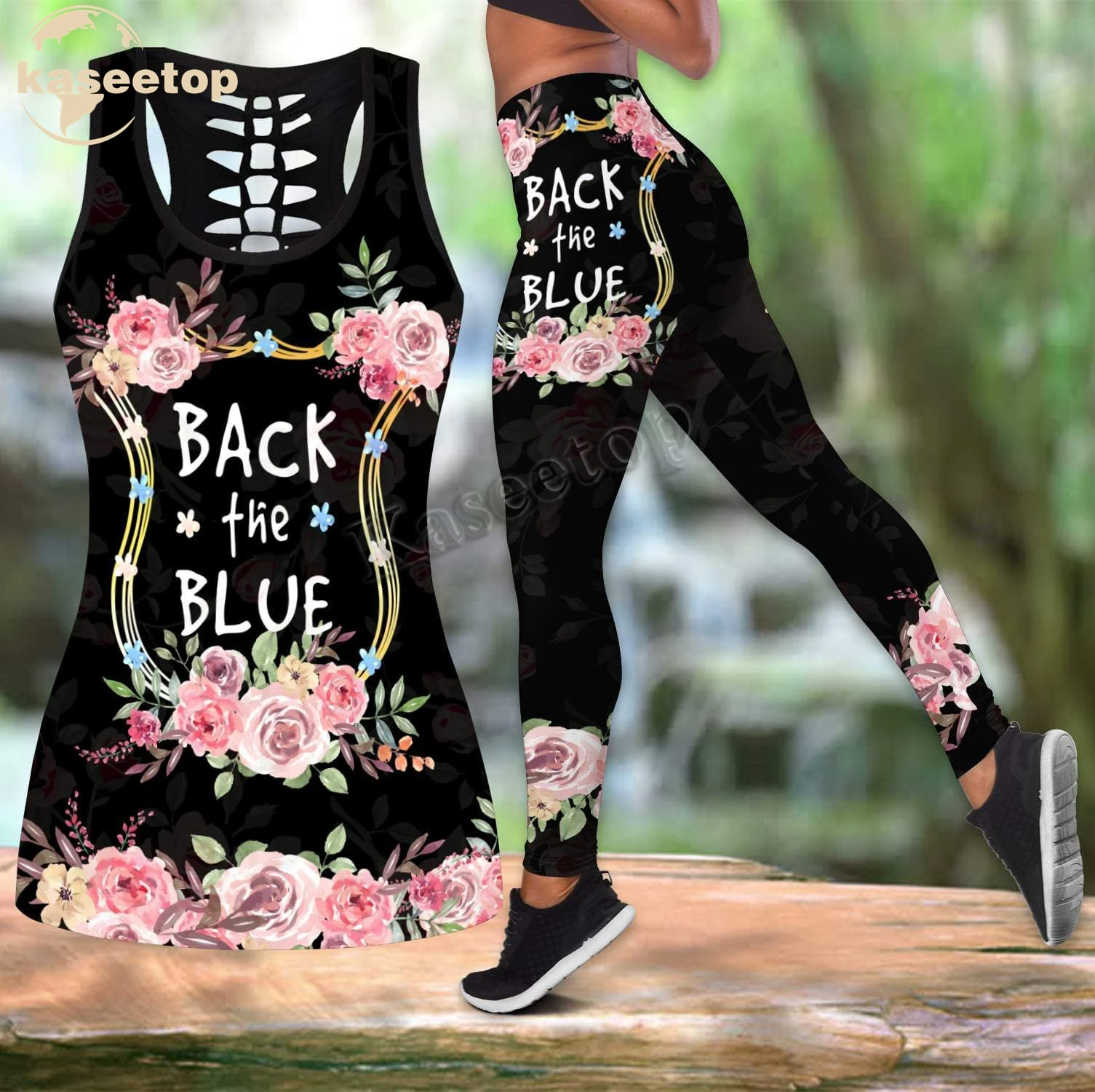 

Back The Bue Tank Top 3D Printed Yoga Set Combo Hollow Out Tank Top Legging Vest High Waist Gym Sport Elastic LK246