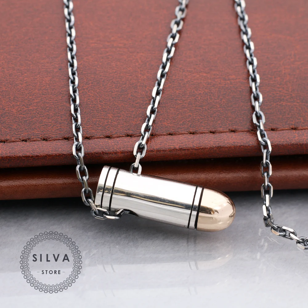 

Silva Original 925 Sterling Silver bullet Pendant Necklace for Men S925 silver fashion Jewelry Gift Mens Cable Chains