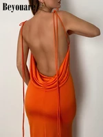 beyouare sexy backless draped maxi dress for womens spaghetti strap sleeveless party fashion elegant night club dresses summer