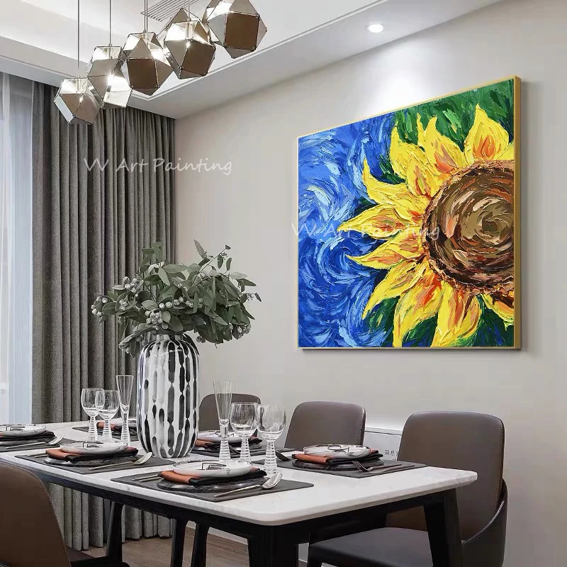 Большой толстый нож-Подсолнух ручной работы 100% Картина на холсте современные