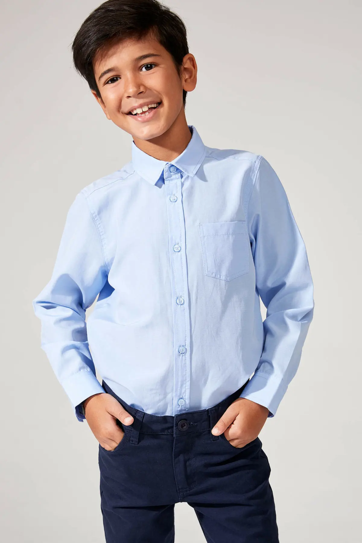 DeFacto/Модная рубашка с длинными рукавами и лацканами для мальчиков Формальные