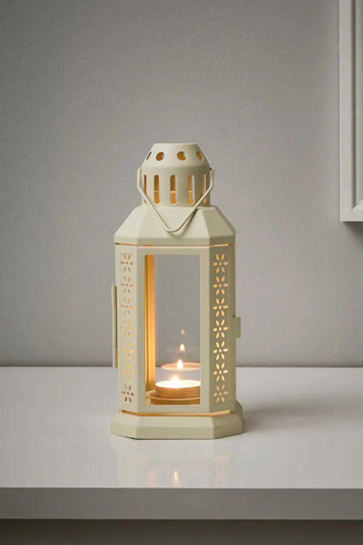 

metal Candle Lantern Candlestick Tealight Candle Holder 22 cm White