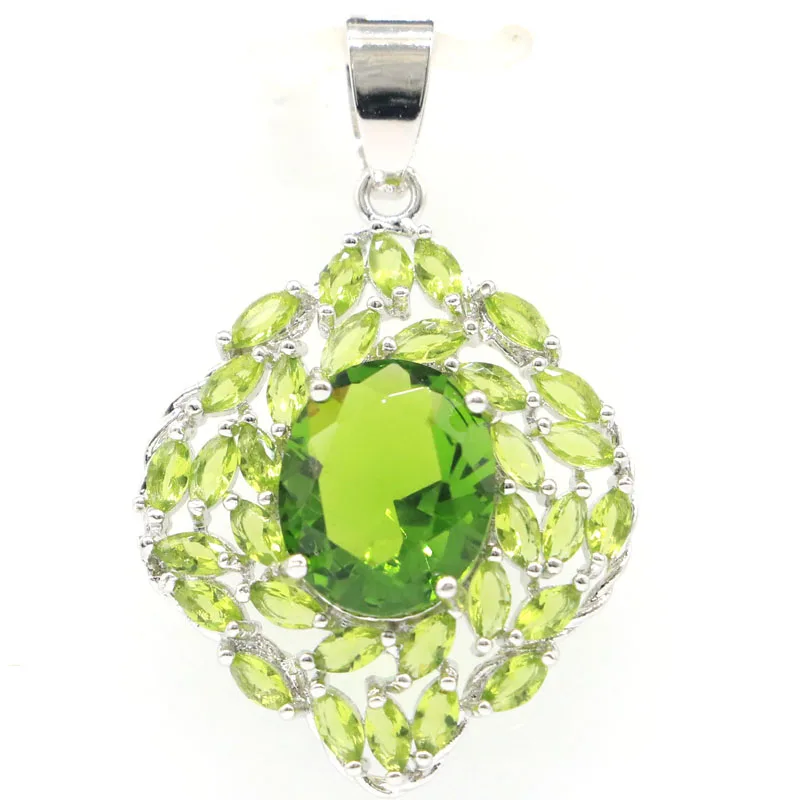 36x23mm Elegant Green Peridot Rhodolite Garnet For Women Dating 925 Sterling Silver Pendant Eye Catching | Украшения и аксессуары