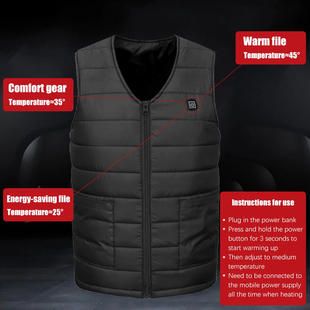 Unisex 10-Zone Heating Cotton Suit, Three-Speed Temperature Adjustment, Outdoor Ski Heating Vest, Fishing Camping