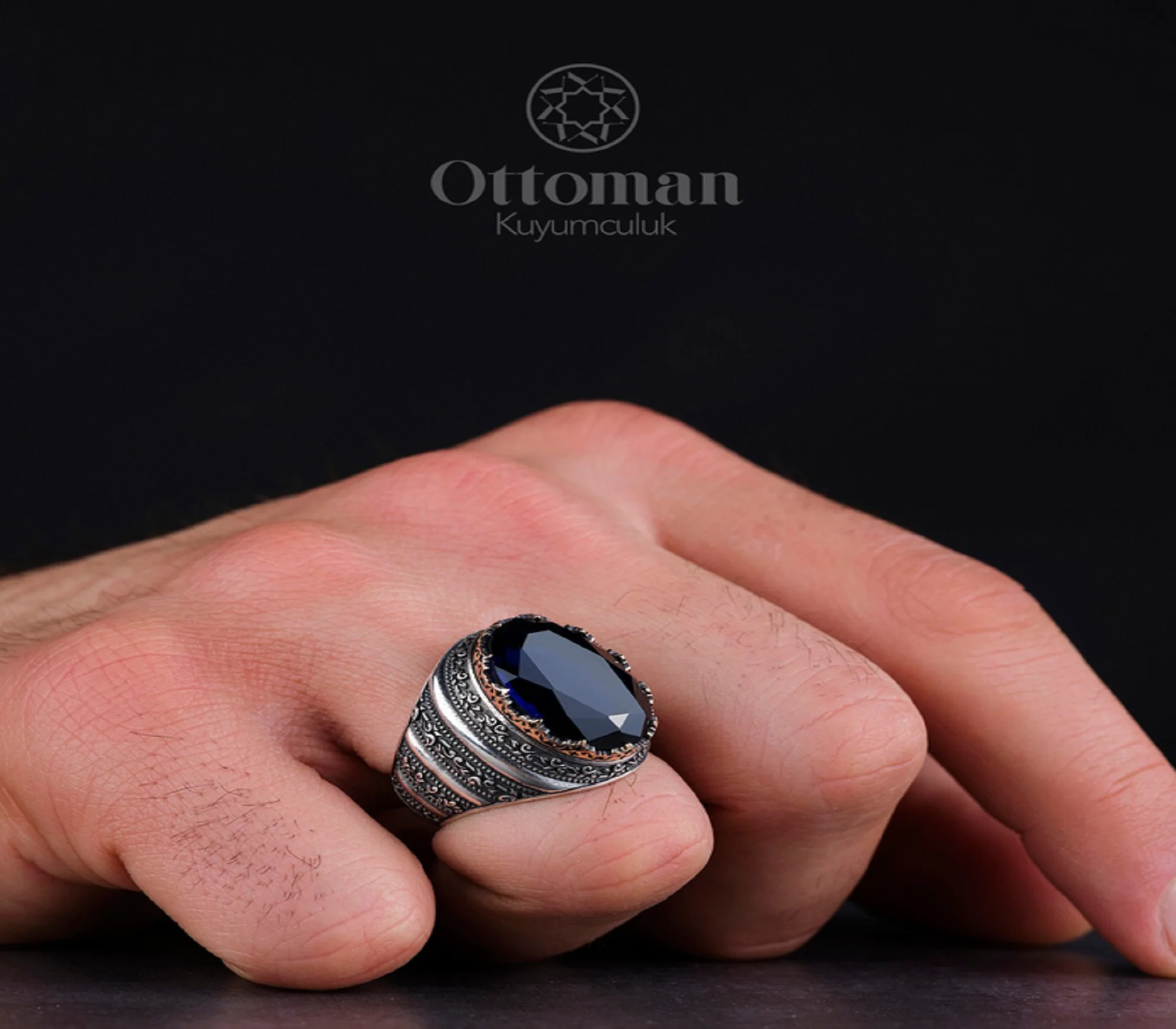 Мужское кольцо из темно-синего оникса ювелирные изделия драгоценных камней