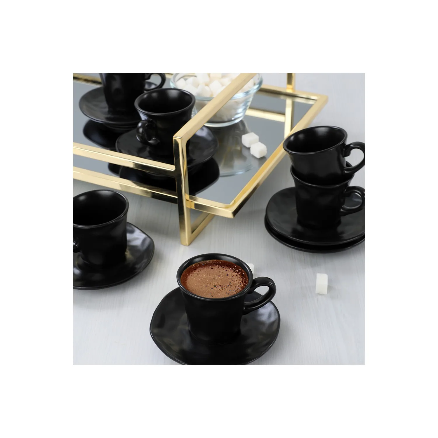 

Matte Black Organic Coffee Set 12 Pieces For 6 Persons
