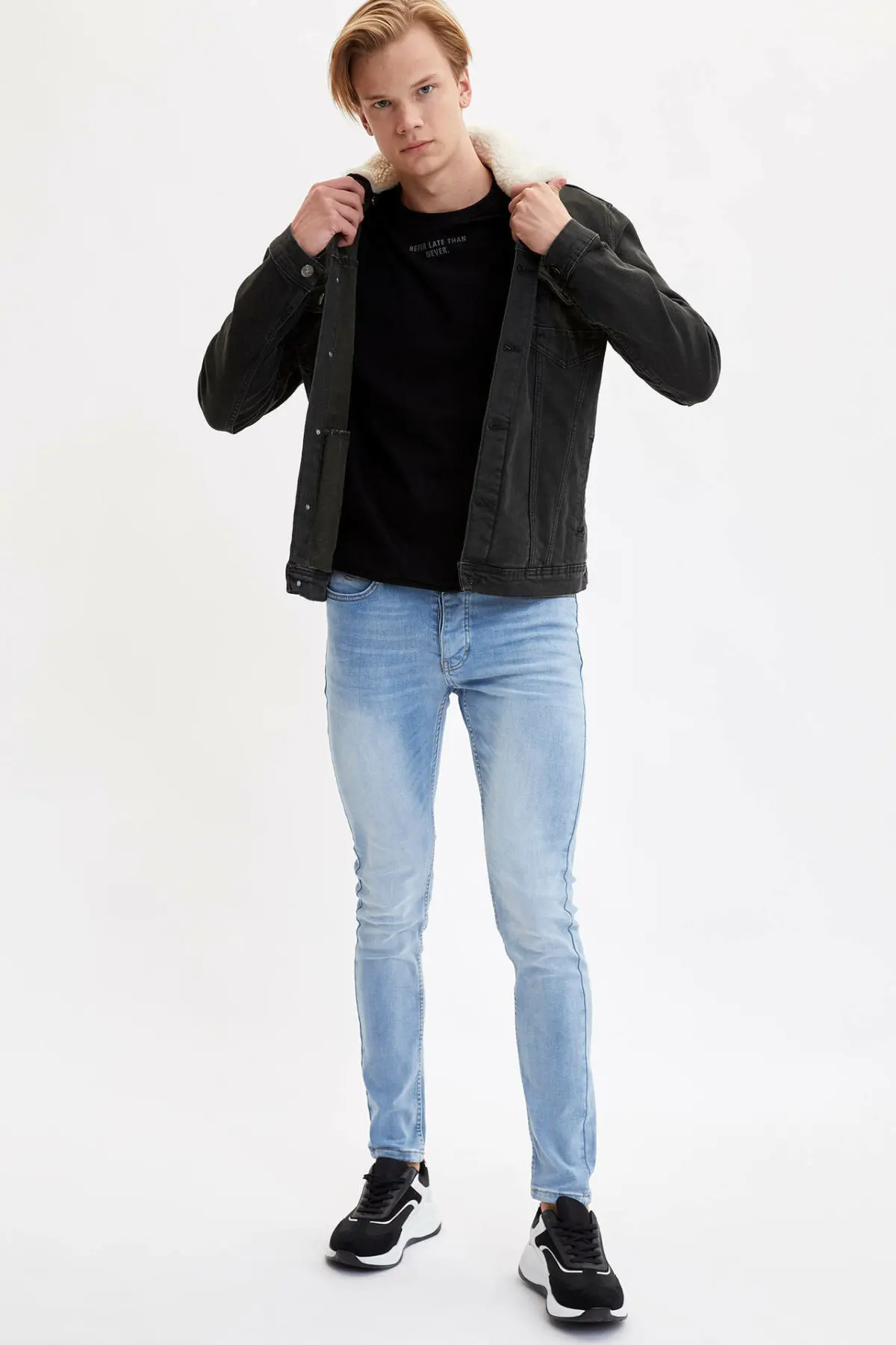 DeFacto модные мужские шерстяные джинсовые куртки с отворотом высококачественные