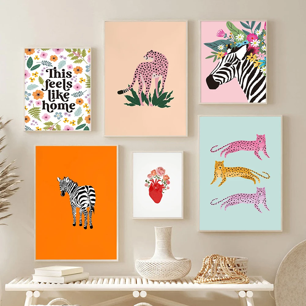 

Fun Art Print Unframed Poster Animals Cheetah Zebra Leopards Canvas Floral Botanical Text Quote Colourful Wall Painting Decor