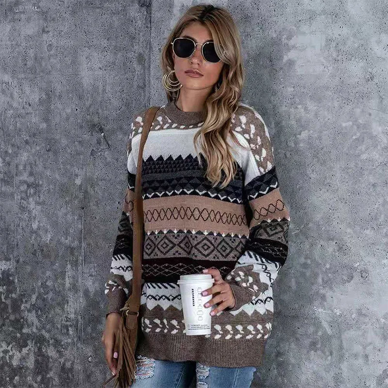 long sweater Women Sweater Fall Winter Lazy Wind Pullover Loose Round Neck Long Sleeve Retro Korean Style Knitted Sweater PULLOV women long black cardigan