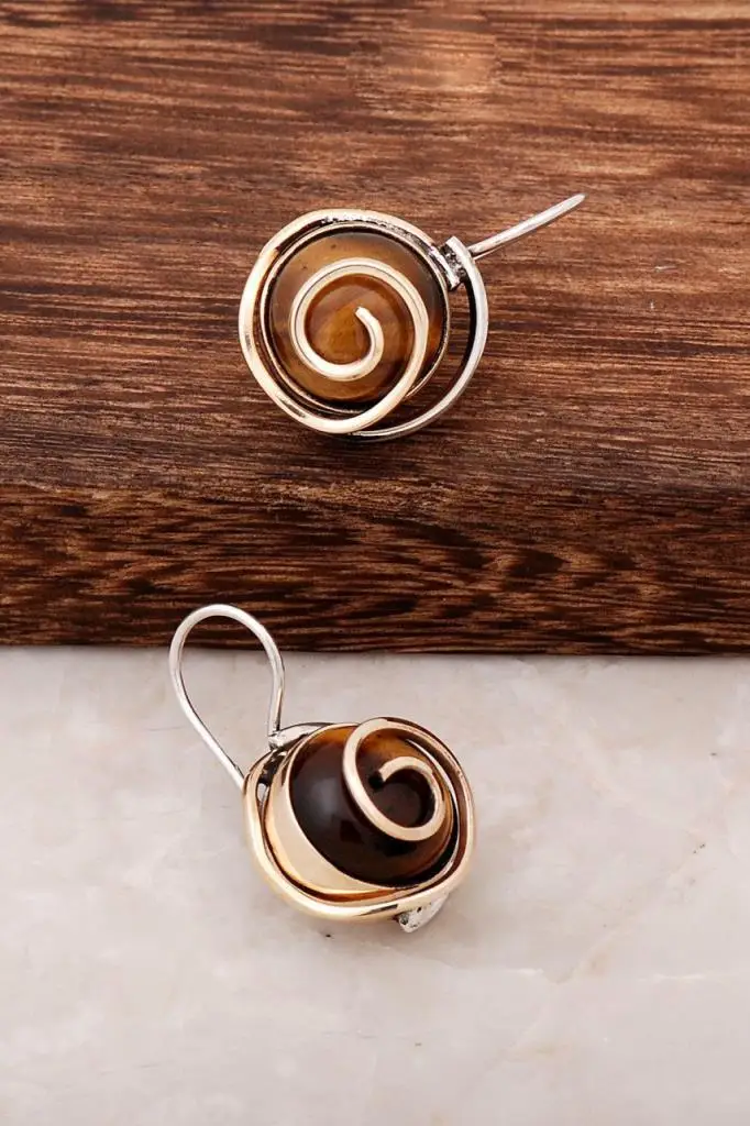 

Tiger Eye Zircon Design Silver Earring 4399 High Quality Hand Made Original Filigree Silver Jewellery Gift for Women