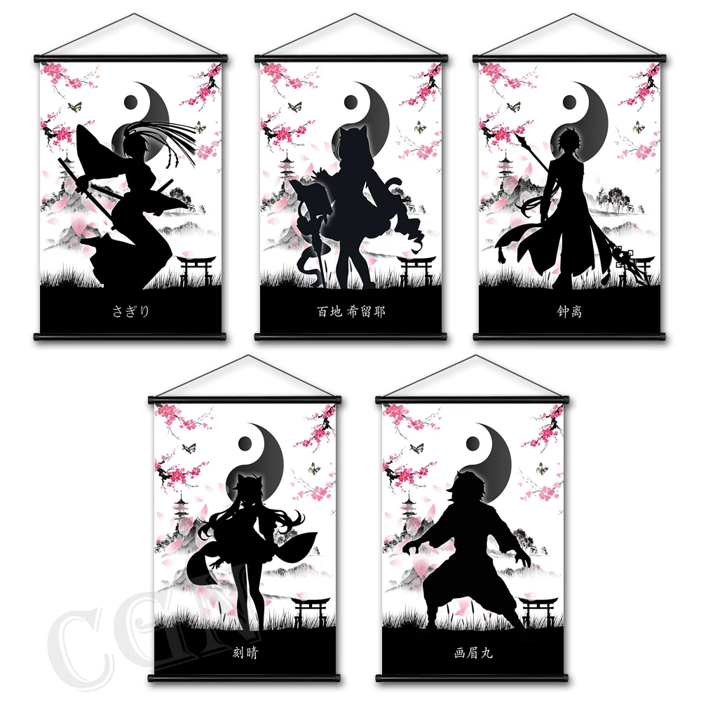 

Genshin Impact Hanging Poster Anime Character Painting Canvas Prints Scroll Pictures Modern Home Decor For Living Room Wall Art