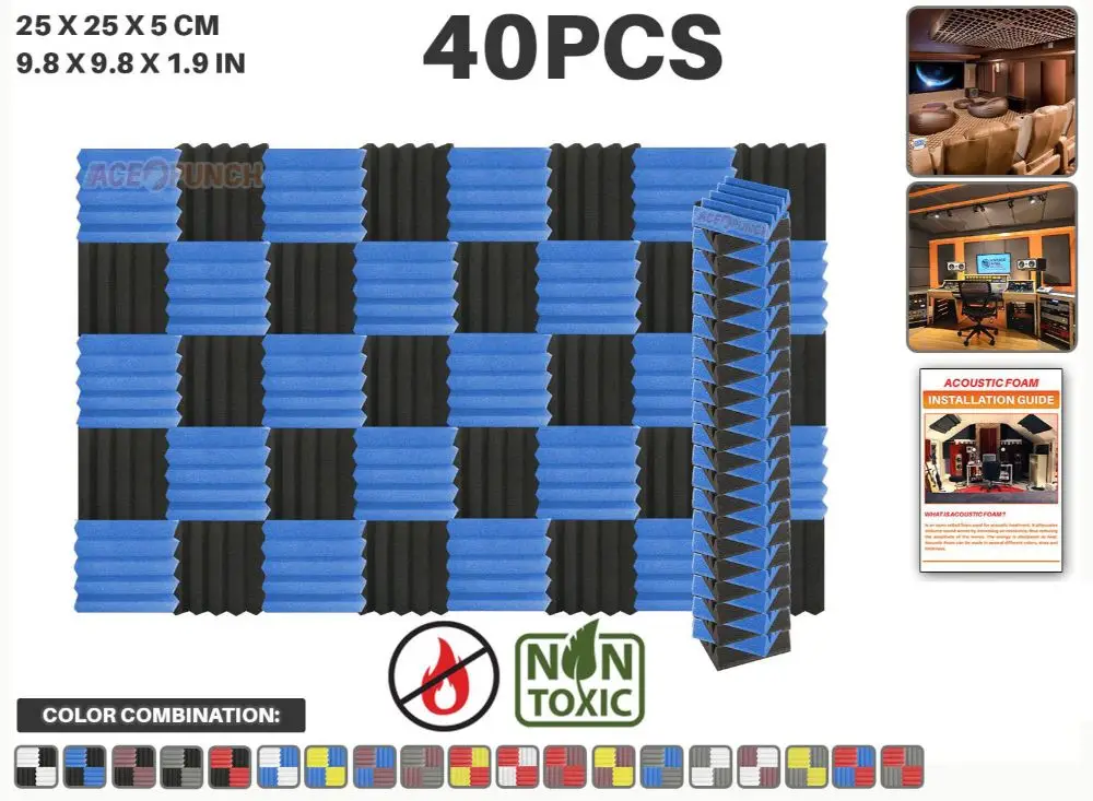 Black and Blue Arrowzoom 40 шт Упаковка цветная комбинация 9," x 9,8" x 1," клиновая плитка студия Звукопоглощающая Панель акустическая обработка пены - Цвет: Black and Blue