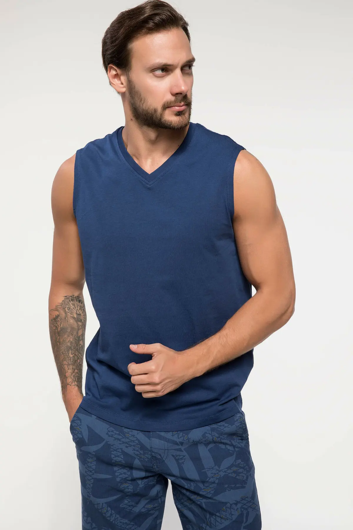 DeFacto мужская летняя хлопковая майка синего цвета Мужская Повседневная дышащая