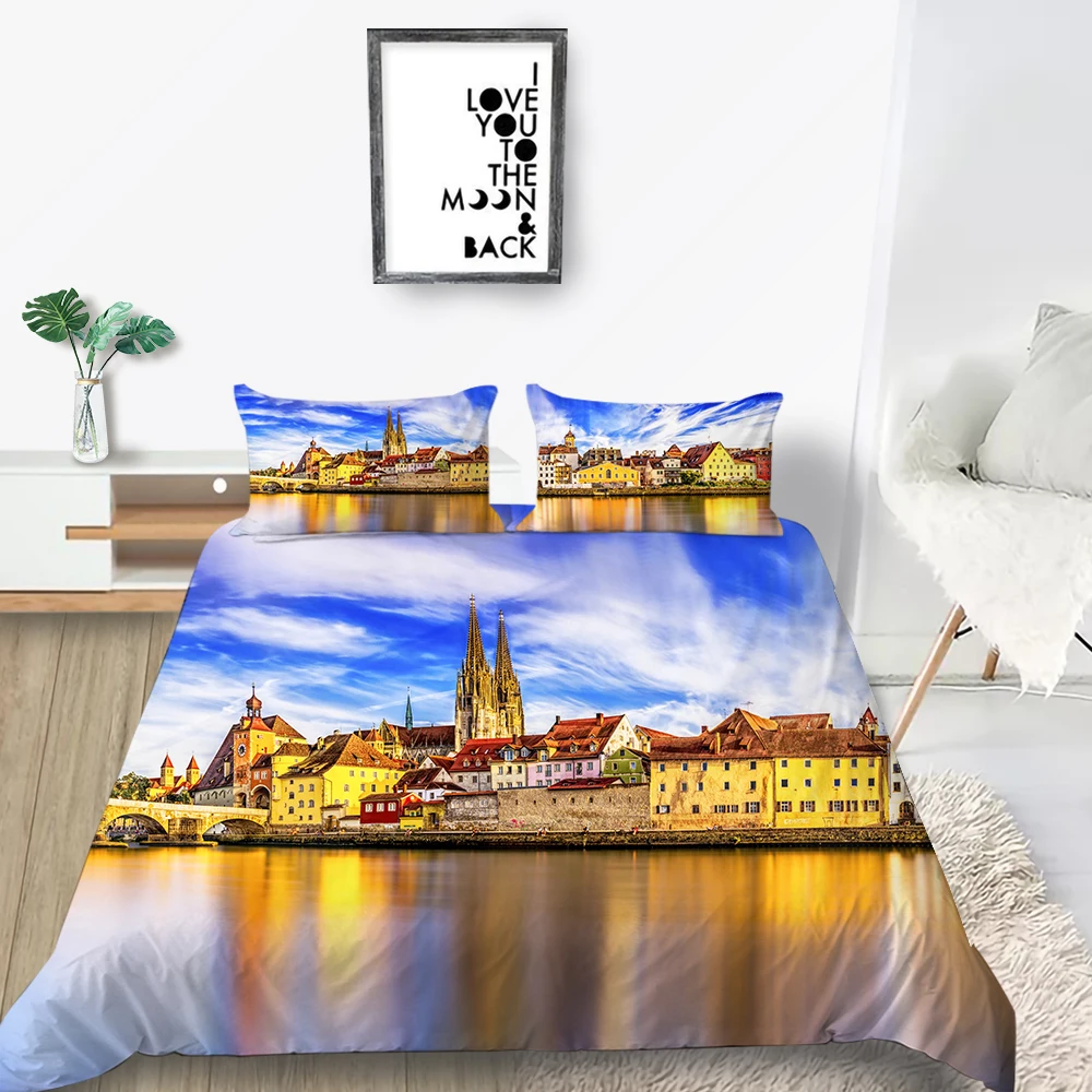 Комплект постельного белья с изображением заката красивый романтический 3D