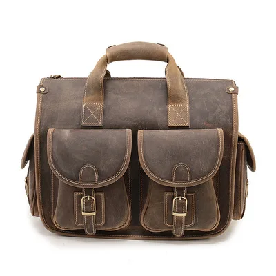 

New Men Genuine Leather Handbags Large Leather Laptop Messenger Bags Business Men's Travel Bags Shoulder Bags Brown Briefcase