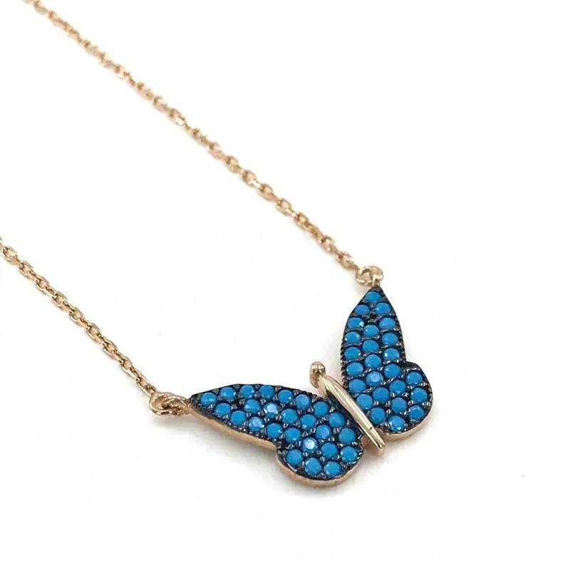 

Blue Morhipo Turquoise Stone Gold Model Silver Necklace
