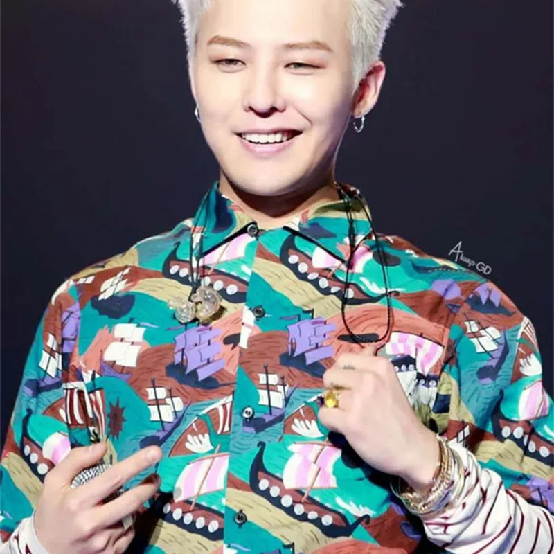 Мужская блузка с коротким рукавом Bigbang Gdragon повседневная цветная летняя рубашка