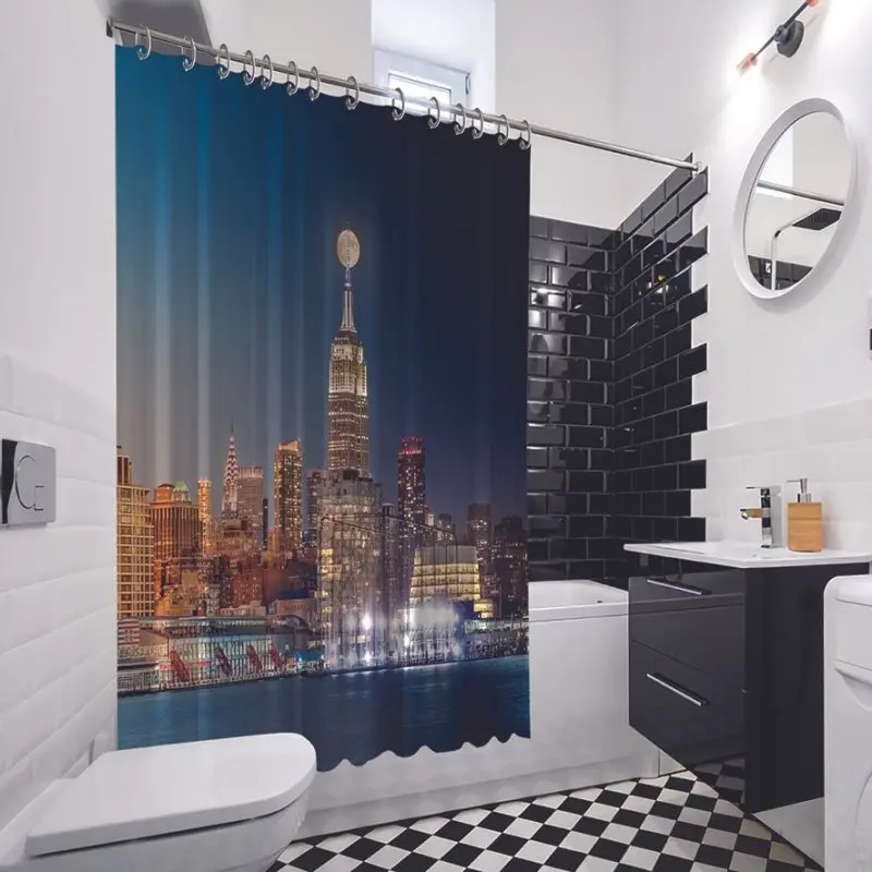 Занавески для душа из композитного материала дня и ночи с полной луной