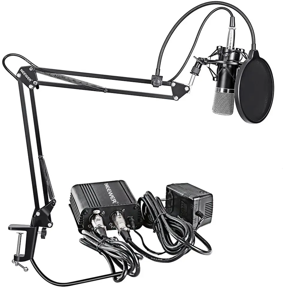 

Neewer NW-700 Condenser Microphone & NW-35 Suspension Boom Scissor Arm Stand with Mounting Clamp & 48V Phantom Power Supply