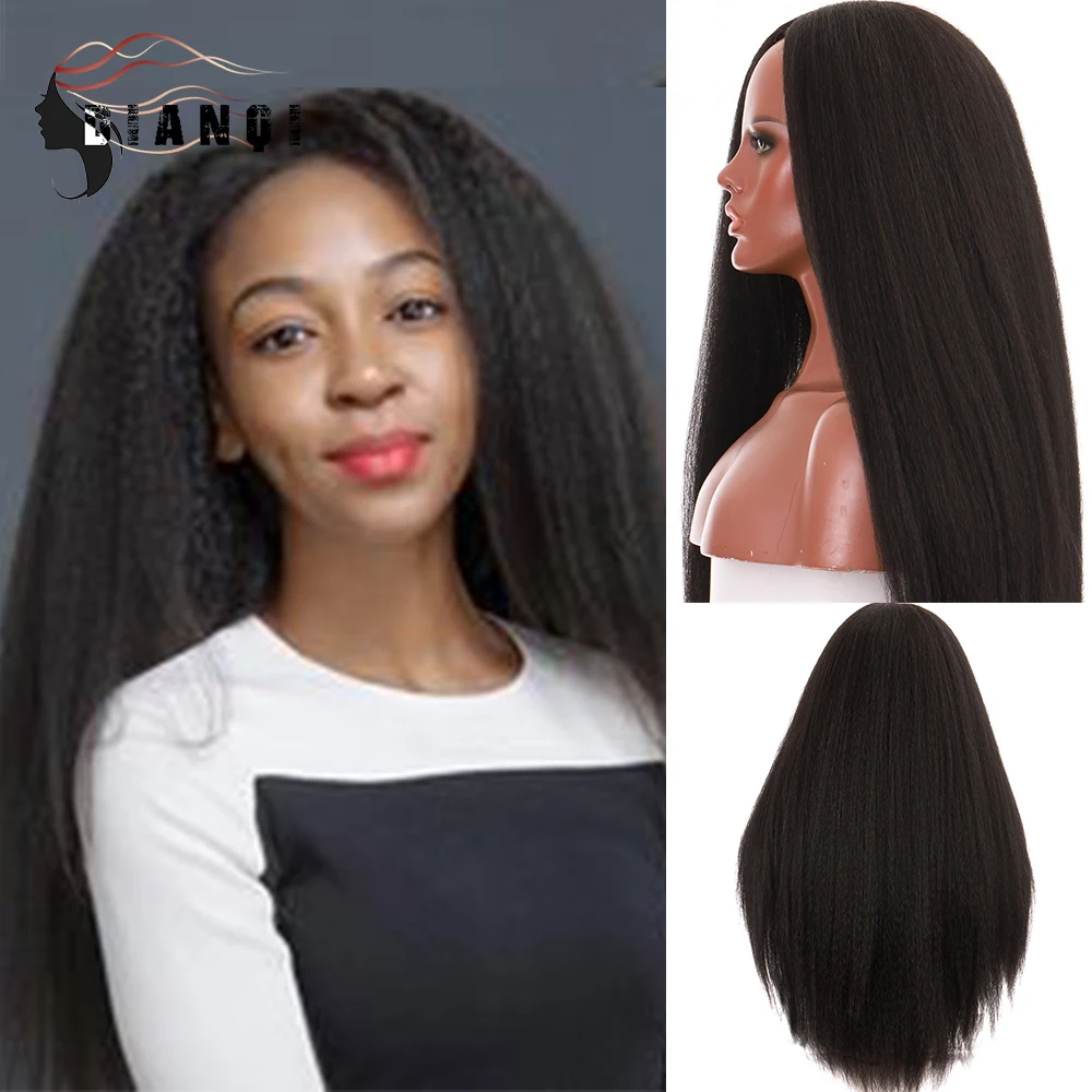 DIANQI Synthetic Long Straight Wigs for Afro Woman Party Daily Use Hair HD Transparent Lace Wig 24 Inch Black