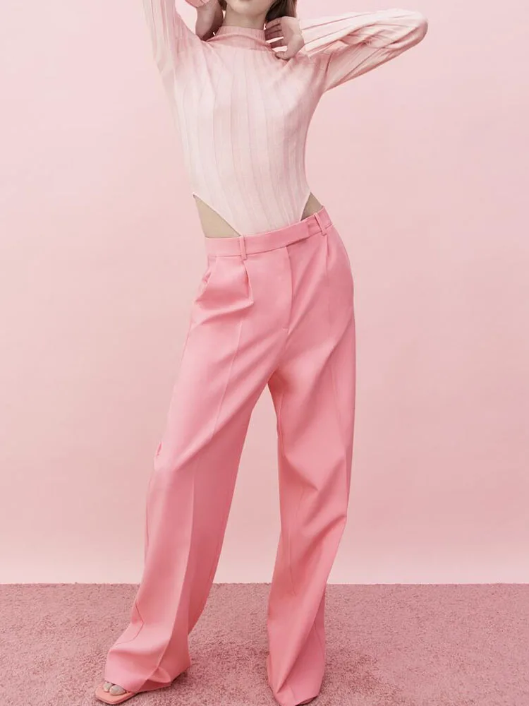 

spring new women's clothing temperament is simple and fashionable, neutral style, high waist and drape wide-leg pants