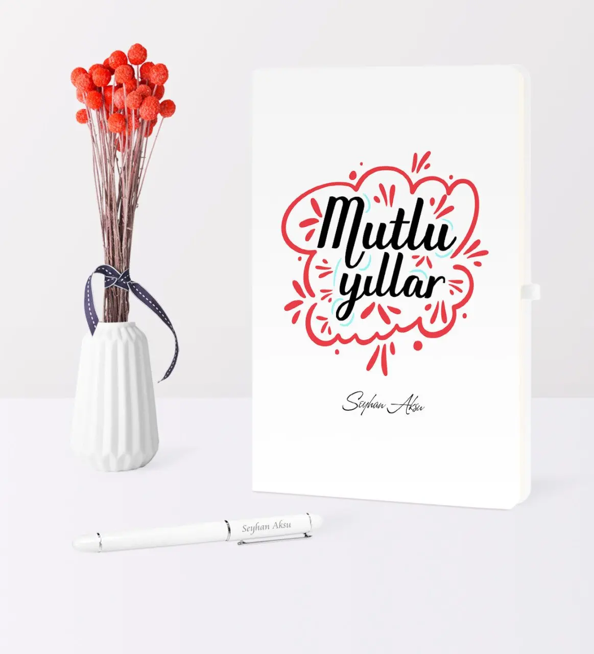 

Personalized Christmas Happy Birthday Themed White Notebook Pen Set-3