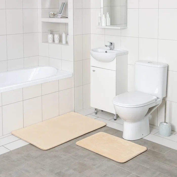 Набор ковриков для ванной и туалета SAVANNA Memory foam 2 шт 60x90 см 40x60 цвет бежевый | Дом сад