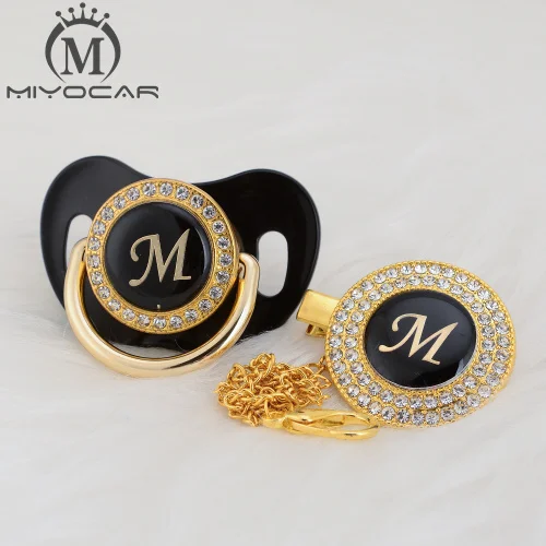 MIYOCAR цвета: золотистый, серебристый имя инициалы буквенные красивый bling соска и соска клип BPA бесплатно пустышка bling уникальный дизайн LAS-8/9 - Цвет: LM-4   6-18M