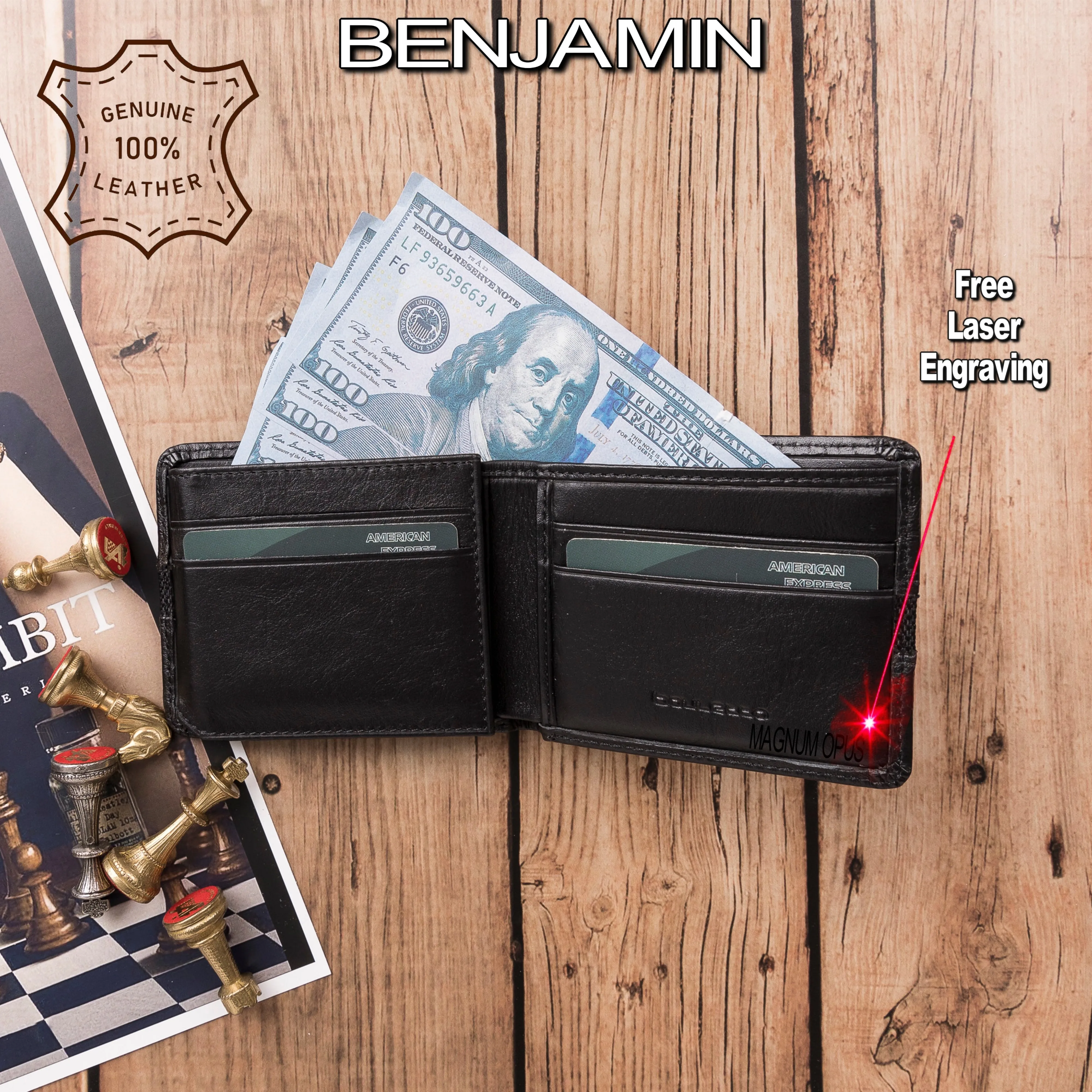 Handmade Genuine Leather Credit Card, Cash and ID Card Holder Wallet Stores Up To 7 Cards for Jacket Inner Pocket Elegant Style