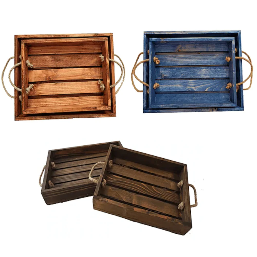 

Wooden Tray Tea Coffee Serving Tray Serving Plates Wooden Double Rope Handled Divided Plate Kitchen Accessories Presentation