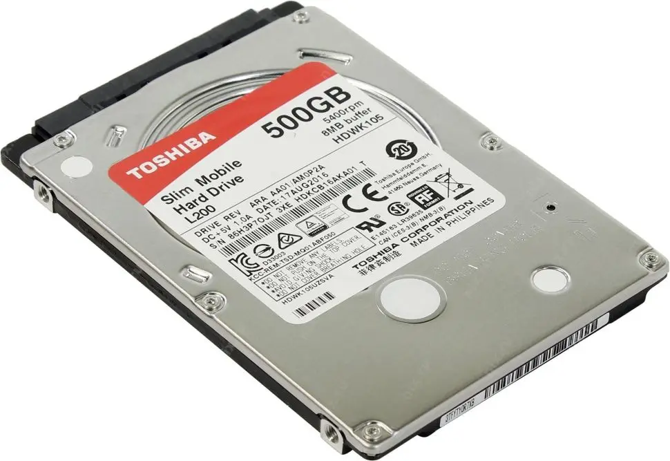 Жесткий диск Toshiba SATA-III 500Gb HDWK105UZSVA L200 Slim (5400rpm) 8Mb 2.5" | Компьютеры и офис
