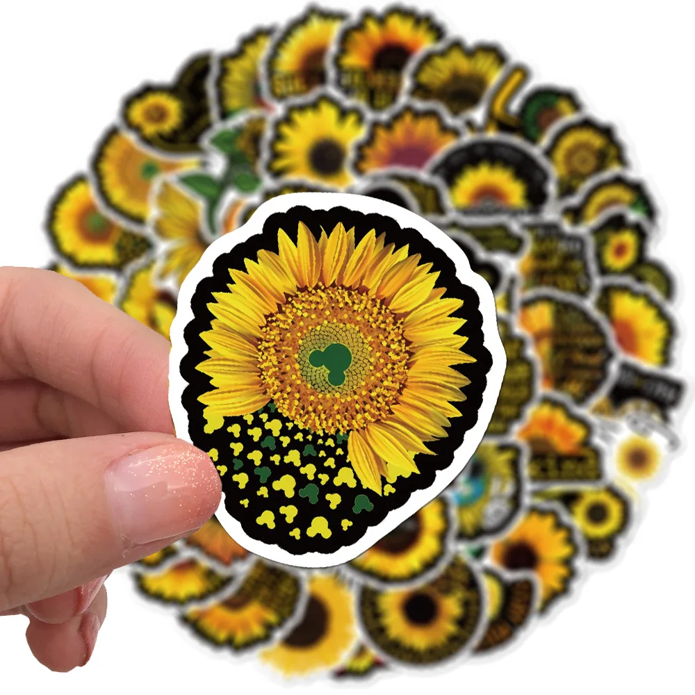 100pcs Sunflower Stickers Yellow Waterproof Vinyl Decal Stationery Laptop Skateboard Guitar Bottle Decoration for Teen Girl Gift | Дом и сад
