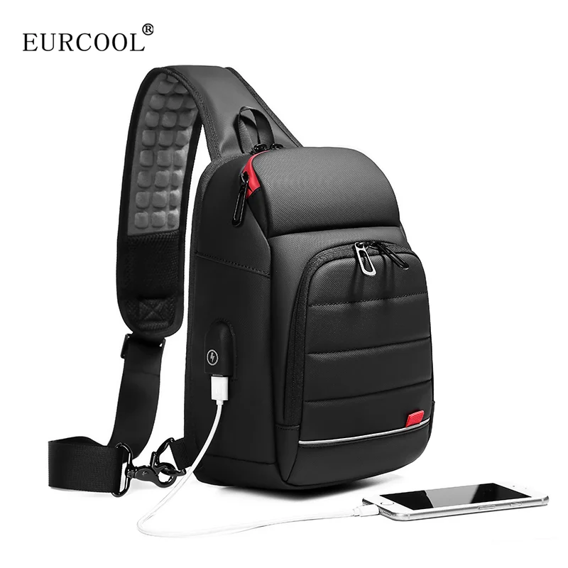 eurcool multifunction men chest bag for 9 7usb backpack charging messenger handbags crossbody shoulder sling male bags bolsas free global shipping