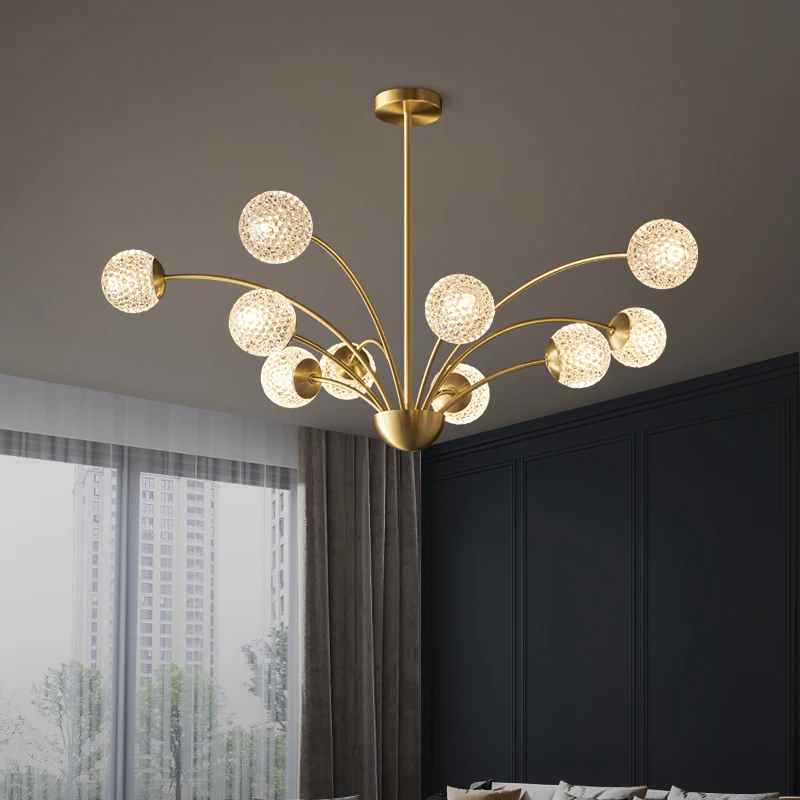 Nordic Modern Copper Design LED Chandelier For Living Room Bedroom Dining Kitchen Ceiling Pendant Lamp Glass Ball G9 Light |