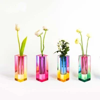 4 kinds modern rainbow pillar bud vase tabletop glass vases 16cm luxury decorative acrylic crystal nordic room decoration home