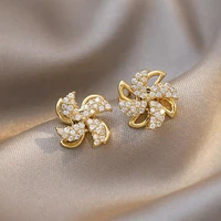 will turn the windmill golden zircon earrings for woman korean creative fashion jewelry girls unusual accessories 2021 hot